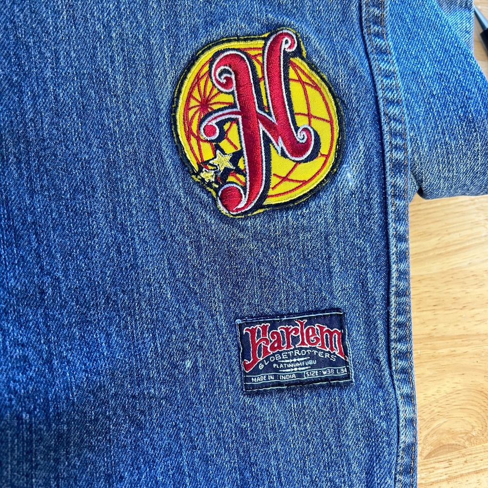 VTG Y2K Platinum FUBU Harlem Globetrotters 38x34 Loose Denim Jeans Distressed - Picture 11 of 13